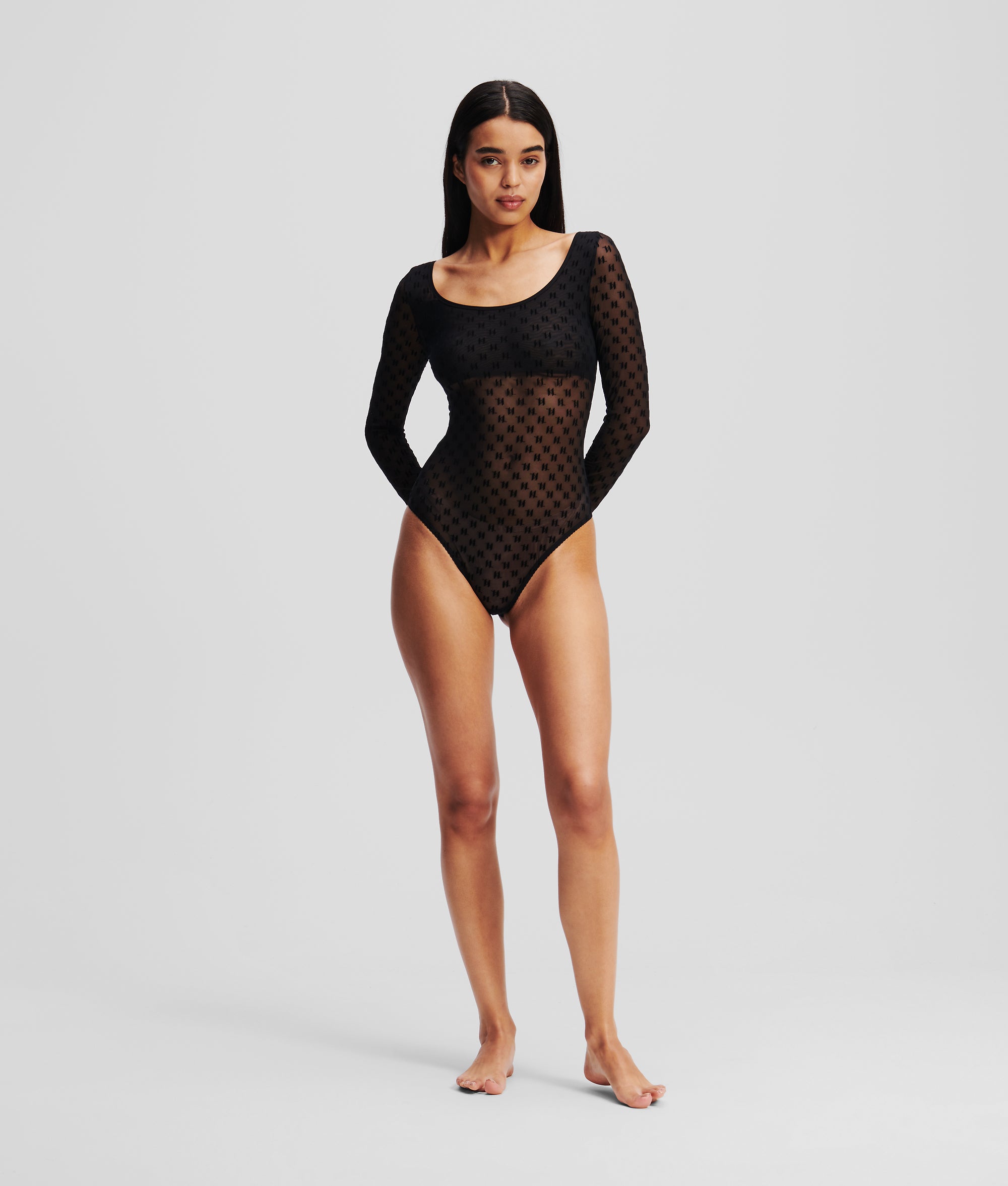 MONOGRAM LONG-SLEEVED MESH BODYSUIT - Image 5