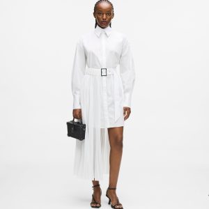 Pleated panel shirt dress