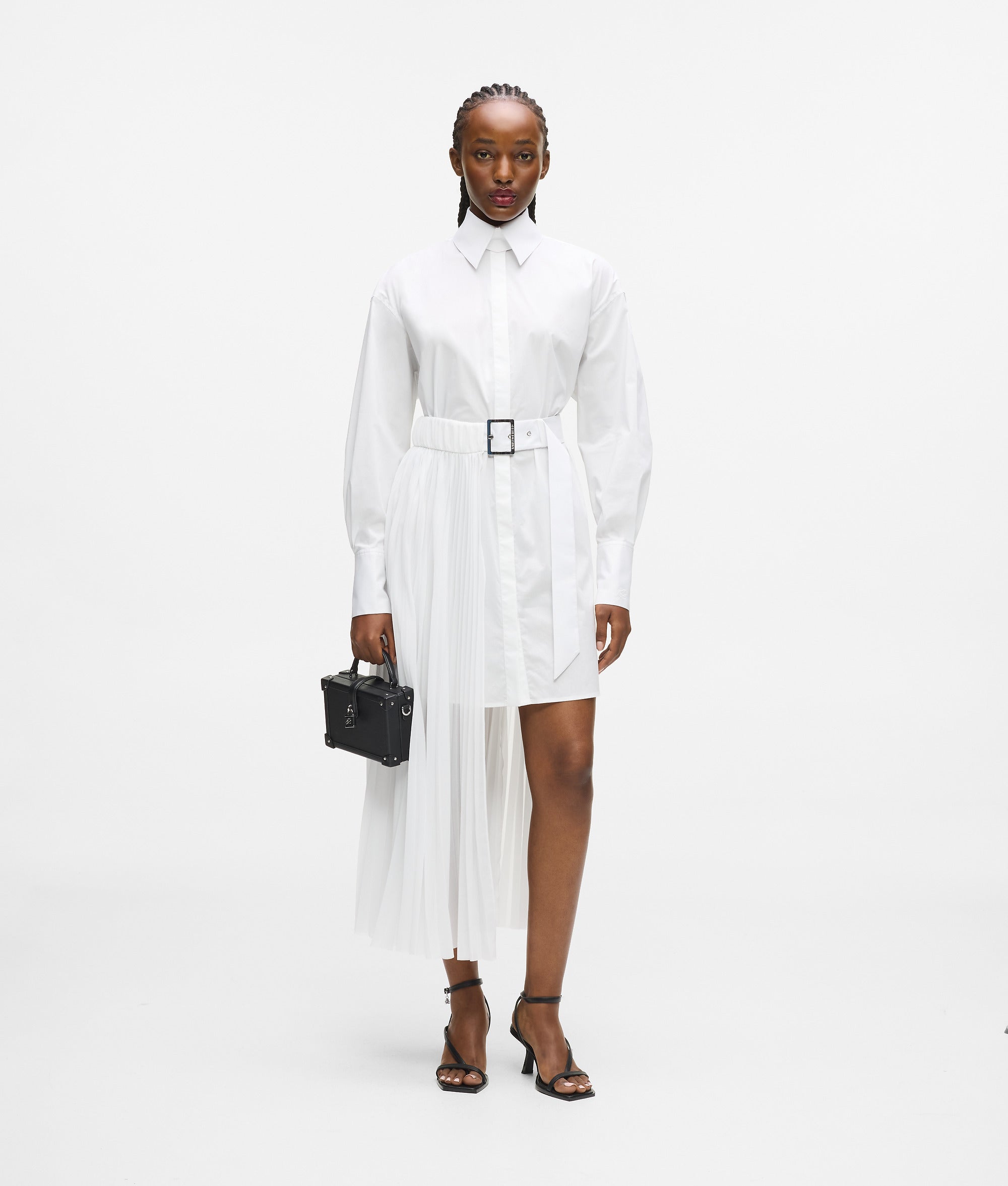 Pleated panel shirt dress