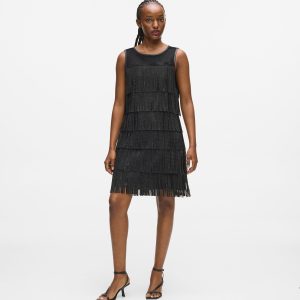 Faux leather fringe dress