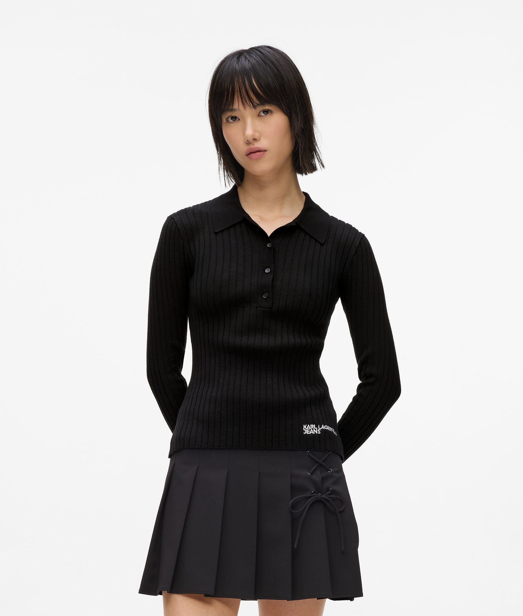 Long-sleeved knitted polo shirt