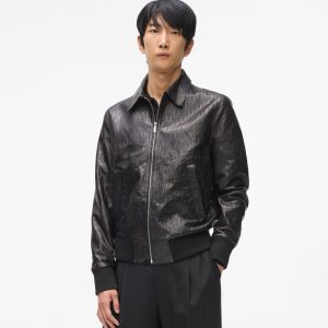 Leather blouson jacket